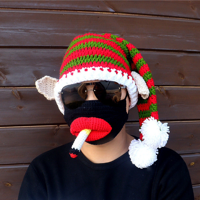 Wholesale Christmas Clown Funny Hand Knitted Autumn and Winter Woolen Hat Mask Set
